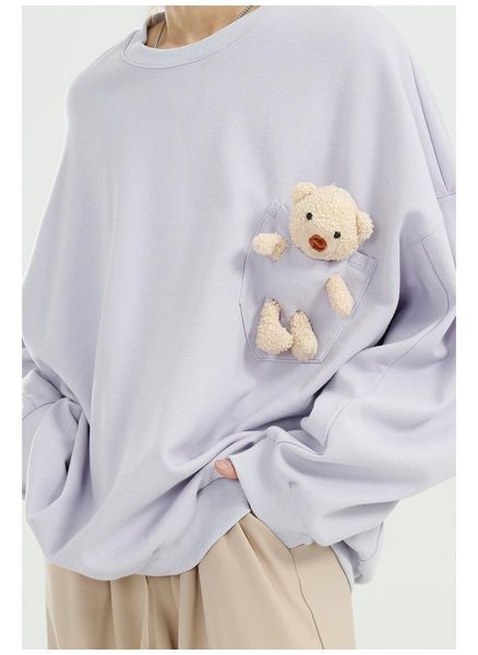 

women's t-shirt product cartoon doll long sleeve loose personality casual lazy style korean hooded for men women, White