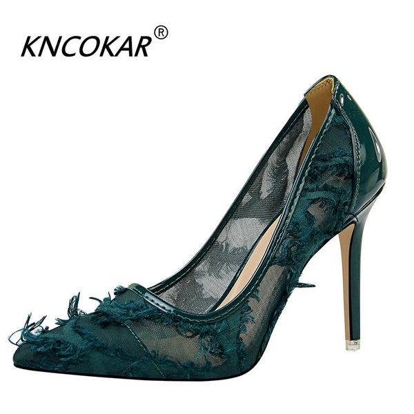 

dress shoes kncokar spring and autumn fashion thin heel shallow mouth pointed heels network hollowed-out single shoe female, Black
