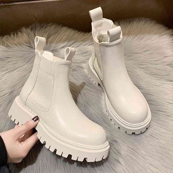 

2021 new pluche single s for retrieve winter pu leather platform chelsea laarzen women thick cats shoe booties, Black