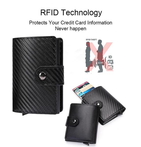 

card holders 2021 luxury business hasp wallet automatic aluminum alloy anti-theft holder bag pu leather short men's high quality, Brown;gray
