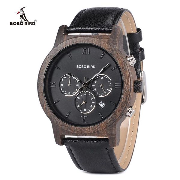 

wristwatches bobo bird watch men relogio masculino luxury business wood with auto date satch erkek kol saati v-p28, Slivery;brown