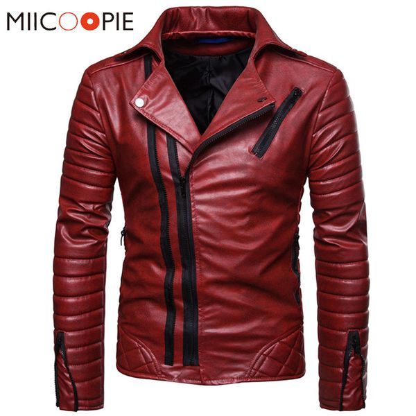 

winter faux leather zipper hombre men red windproof jackets causal business coats kg-116, Black