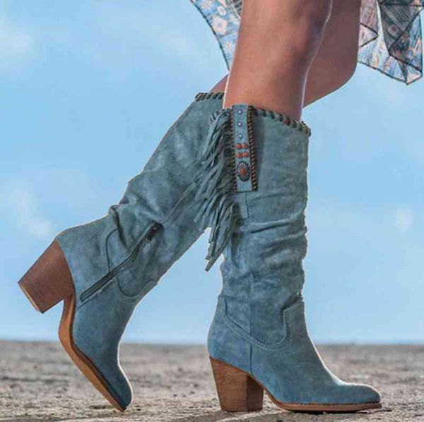 

boots women's high knee boots, large size, thick heels, vintage leather shoes, gladiator, tassels, decorative 3c40, Black