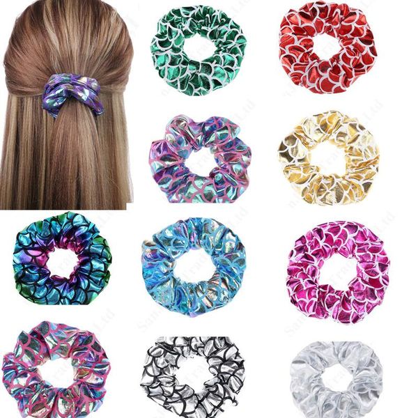 

shiny mermaid laser hair scrunchy elastic hair tie rope bobble band women girls hairbands scrunchies ponytail holder hair accesseries, Slivery;white