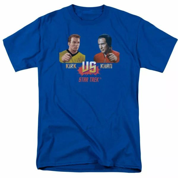 

star trek kirk vs khan t shirt licensed sci-fi movie classic tee new royal blue, White;black