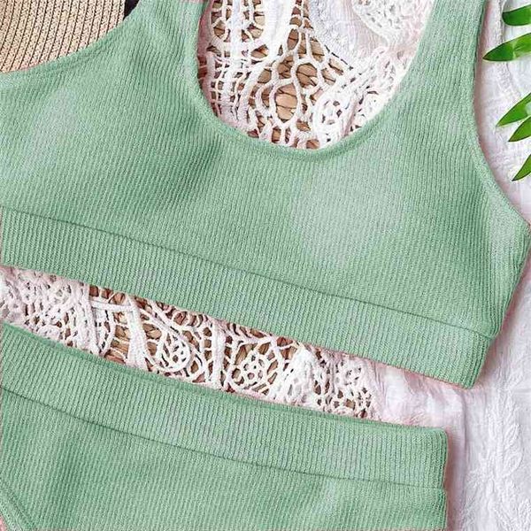 

knitted high waist solid bikini set in green light blue orange and purpleby air