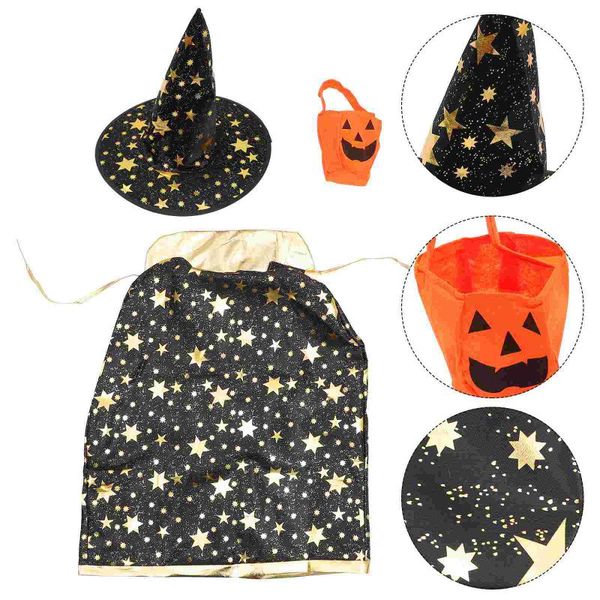 

aprons 1 set wizard cape and hat with pumpkin bag kids cosplay costumes props