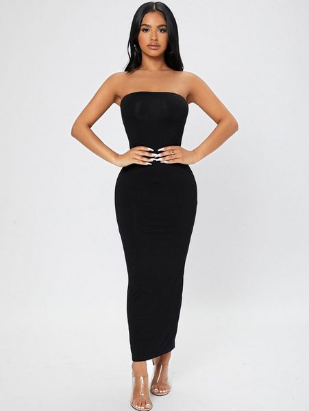 

petite split back tube dress y3n0#, Black;gray