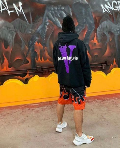 

factory long 2021 brand v hoodie life miami pop guerrilla palm flame destruction big sweater men and women g29z, Black