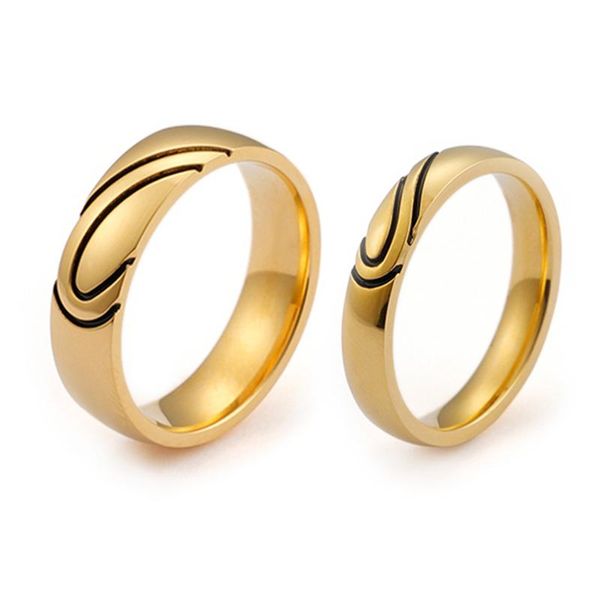 Fedi nuziali Anello coppia a forma di cuore nero per donna Uomo Gioielli regalo anniversario amante in acciaio inossidabile color oro