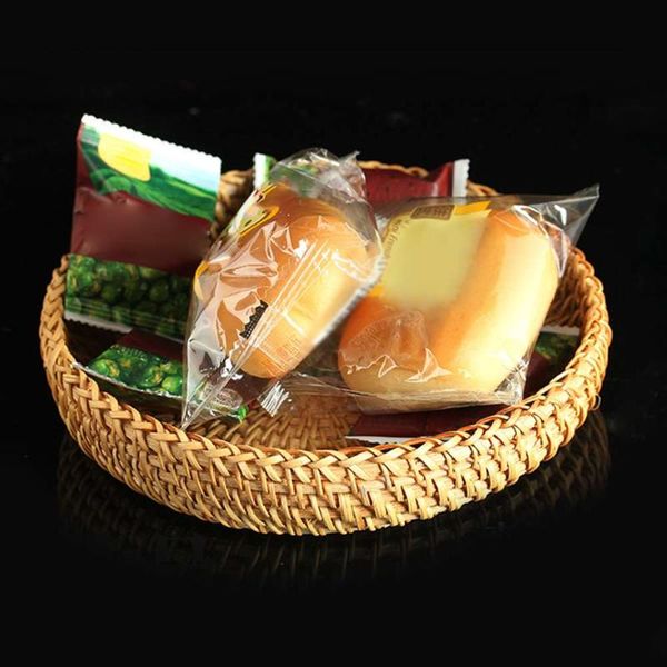 

storage baskets 1pc round basket serving tray bread fruit natural woven home 8*4cm
