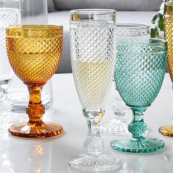 

wine glasses european retro embossed diamond glass drinking fruit juice cup wedding party creative champagne goblet