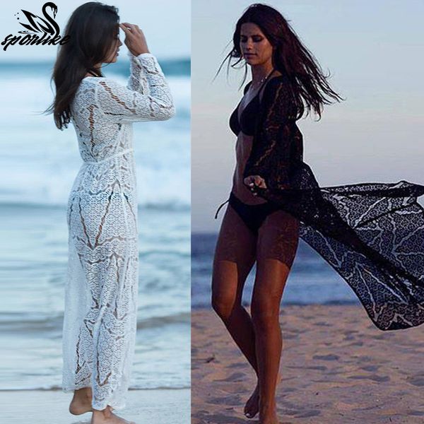 

long crochet beach cover up robe de plage swimsuit cover up saida de praia longa women bathing suit cover up tunics for beach 210317, White;black