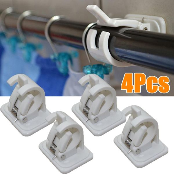 

hooks & rails 4pcs/set white curtain rods bracket hanger heavy duty self ad hesive rod pole crossbar wall organizer rack