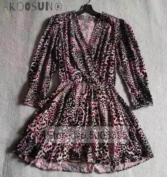 

party dresses black pink leopard silk blend velvet detail mini dress v-neck long sleeves fashion short woman 2021ss, White;black