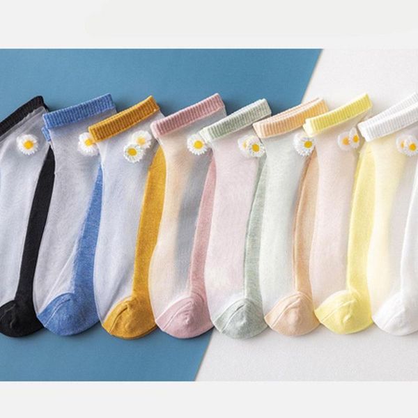 

socks & hosiery women for summer ultra-thin transparent cass glass fiber silk fashion daisy flower japan ankle w3l4, Black;white