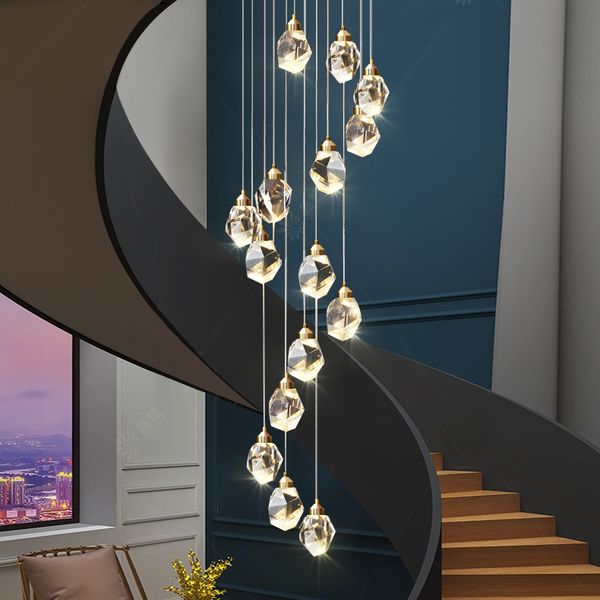 

american spiral crystal chandelier led modern stair way long hanging lamps luxury droplight length 160cm-350cm l restaurant home indoor ligh