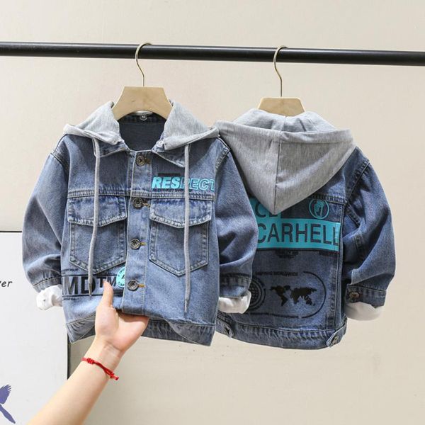 

fashion kids boys denim jacket baby clothes spring autumn long sleeve hooded cowboy coat children clothing 2-8 y jackets, Blue;gray