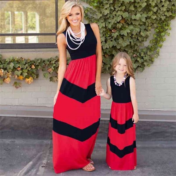 

mother daughter dress family matching clothes striped mom and look outfits kids parent child 210520, Black;gray