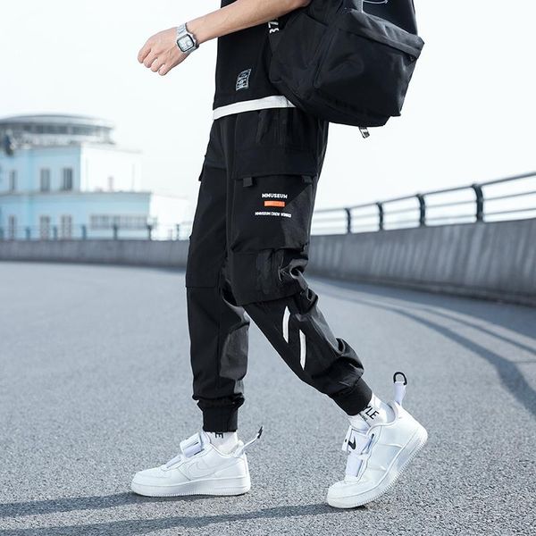 

new arrivals men hip hop joggers mens pockets ankel cargo pants 2021 male casual sweatpants, Black