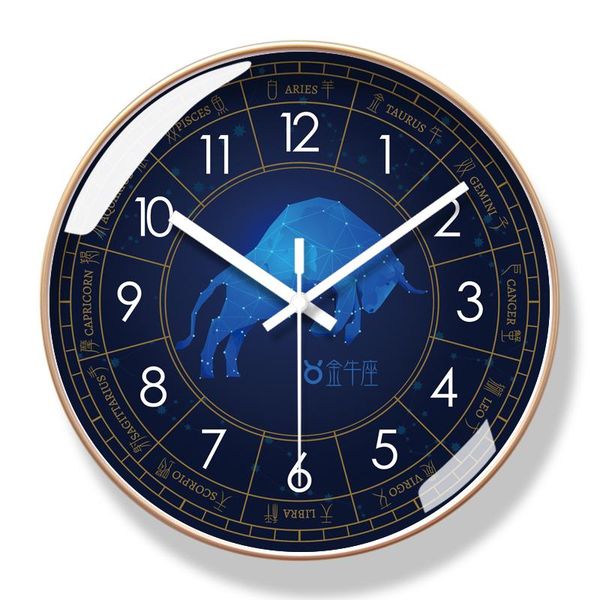 

round creative mute wall clock modern design silent 12 constellation clocks for home decoration kitchen living room decor