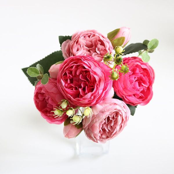 

decorative flowers & wreaths 1 bouquet 9 heads artificial peony tea rose camellia silk fake flower flores for diy home garden wedding decora