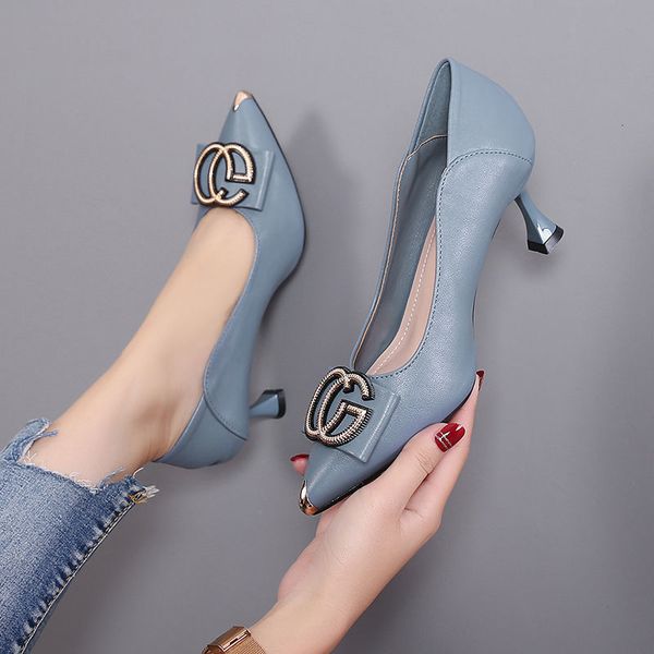 

high heeled british fashion leather sho pointed thin heels soft and comfortable temperament elegant profsional fairy, Black