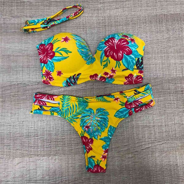

yellow print bikini biquini 2021 swimwear maillot de bain femme underwired swimsuit swimming suit for women bathing suitb