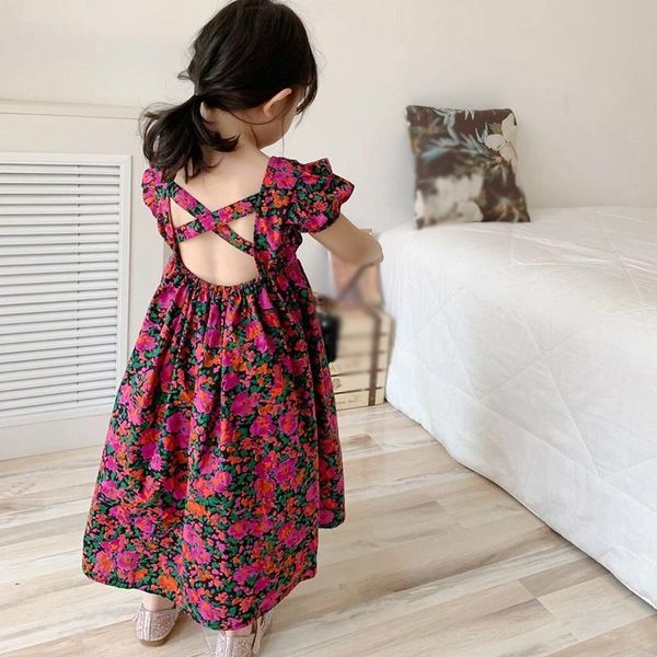 

girl's dresses kid summer clothing girl dress princess fairy floral backless casual sundress holiday beach party wedding baby, Red;yellow