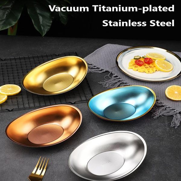

bowls 304 stainless steel salad bowl plate korean style thick ingot shape rotisserie tableware fries container home kitchen