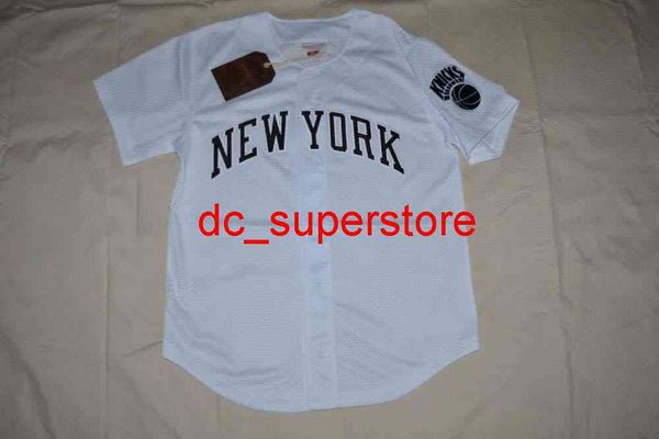 Custom New York Mesh Button Jersey White All Stitched Homens Mulheres Juventude Basquete XS-6xl