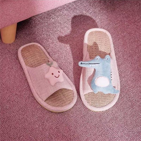 

slippers lovely indoor antiskid cool drag female summer household mute cotton couple a pair of linen, Black