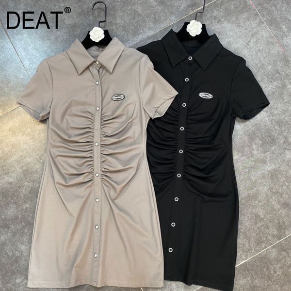 

spring summer fashion casual lapel short sleeve pinch waist slim pleated dress women sk177 210525, Black;gray