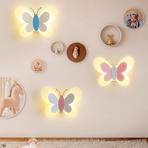 

cartoon cute blue pink butterfly wall lamp creative mount led light kids child girl boy baby bedroom nursery school decor