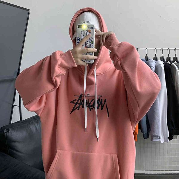 

hong kong style chic oversized hoodie autumn winter new trend hip-hop loose korean student hooded et handsome sweatshirts, Black