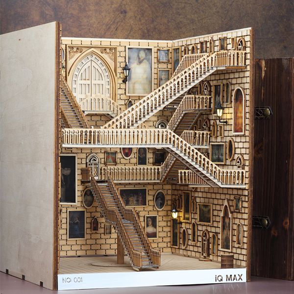 

wooden book nook inserts art bookends diy bookshelf decor stand decoration fairy garden miniatures home decoration accessories