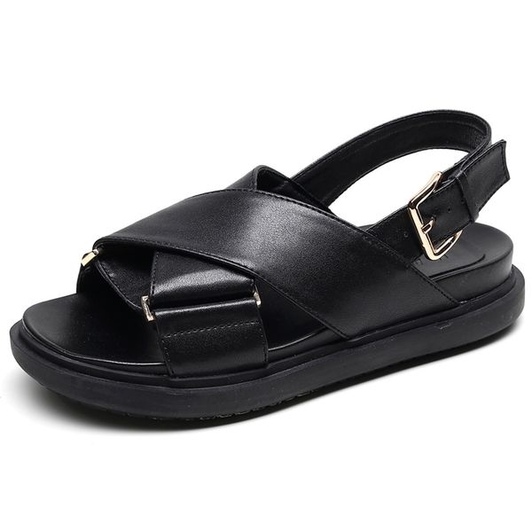 

summer roman cross sandals hemp rope flat shoes for women with thick soles, Black
