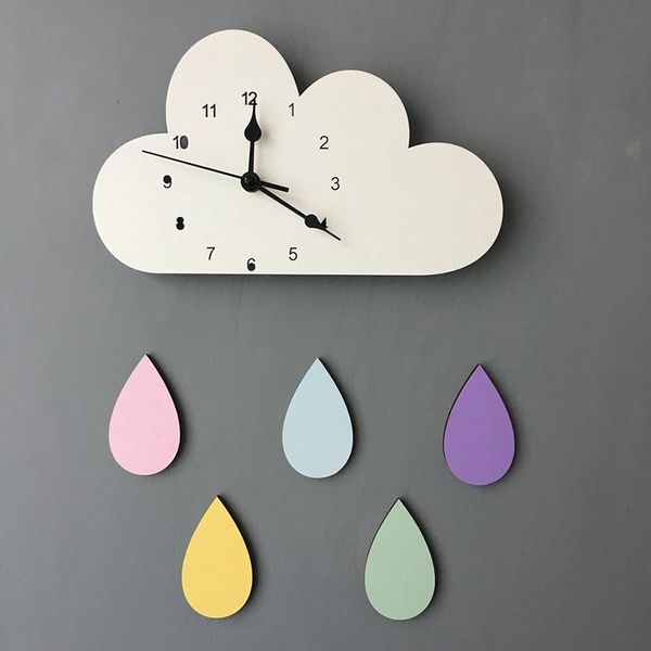 

wall clocks ins nordic cute cloud shape raindrop clock monochrome for children kids room decoration figurines pography props