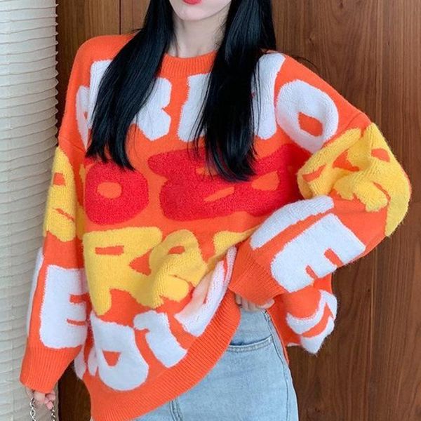 

women's sweaters women elegant letter pattern knitted sweater fashion o neck long sleeve pullover office lady soft autumn winter, White;black