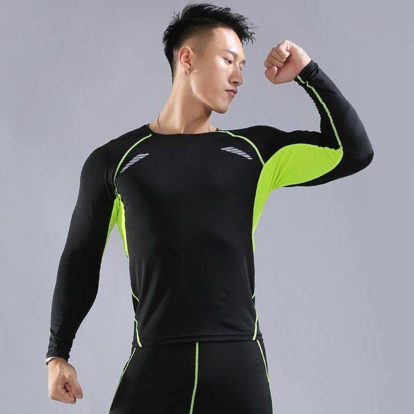 

running jerseys men tight long sleeve gym fitness training tshirts compression quick dry muscle bodybuilding male shirts, Black;blue