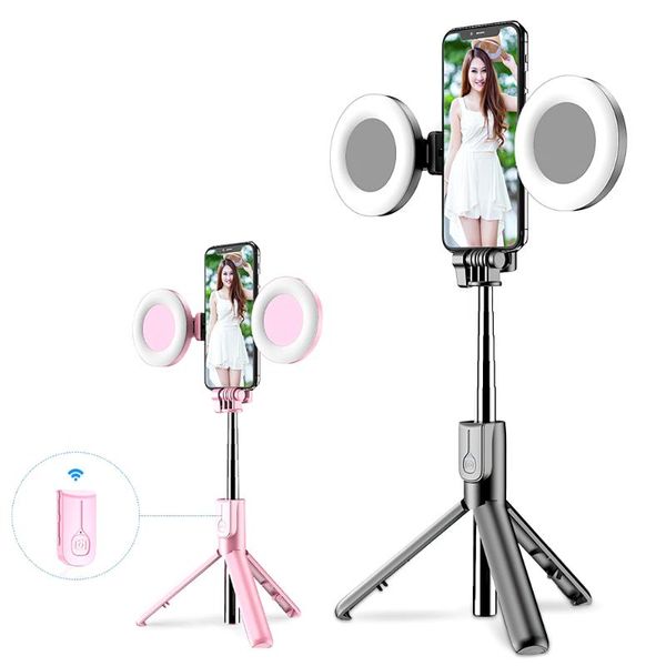

bluetooth selfie stick handheld telephone bracket double usb fill light with tripod remote control for live stream video shoot monopods