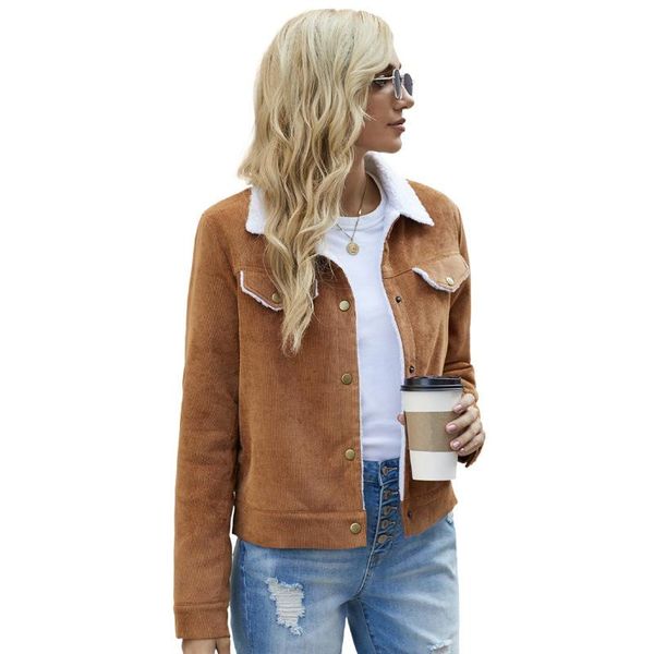 

women's jackets 2021 women autumn winter jacket coats warm turn down collar solid color female outerwear soft clothing, Black;brown