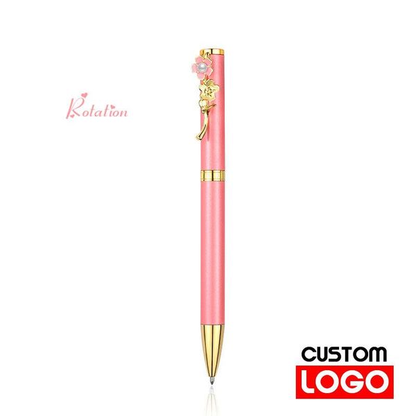 

ballpoint pens four-color optional metal pearl flower pen customized logo text engraving gift signature for girlfriend, Blue;orange