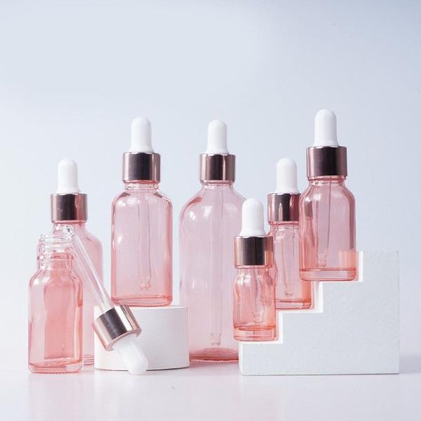 

storage bottles & jars 30pcs/lot 5-30ml translucence cosmetic packaging dropper glass bottle with rose gold cover essential oil refillable