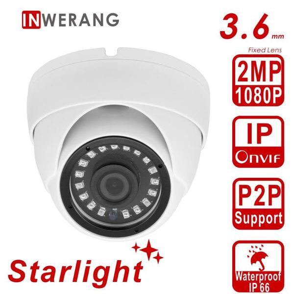

cameras inwerang 2mp starlight sensing security dome ip camera, h.265 1080p full hd, 3.6mm fixed lens outdoor waterproof ip66