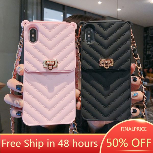 

luxurious portable with metal lanyard phone case iphone 11 pro xr 12 xs max all-inclusive wallet cover capa iphone 7 8 plus shell