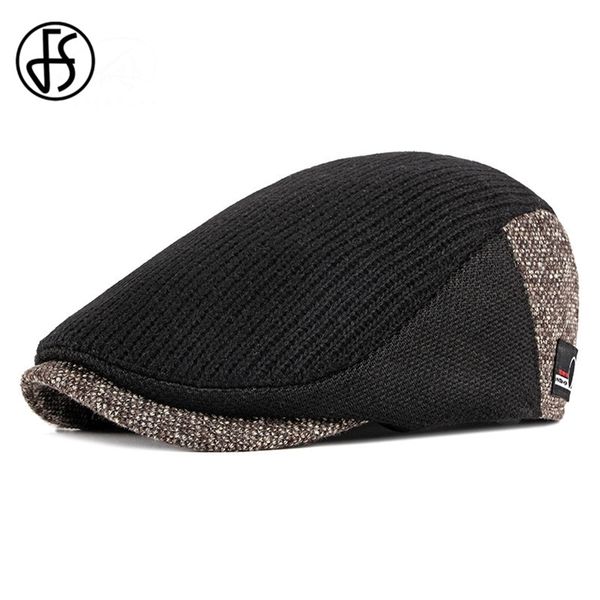 

fs cotton beret cap black spring autumn hat for men women adjustable ivy sboy flat solid knitted berets 210429, Blue;gray