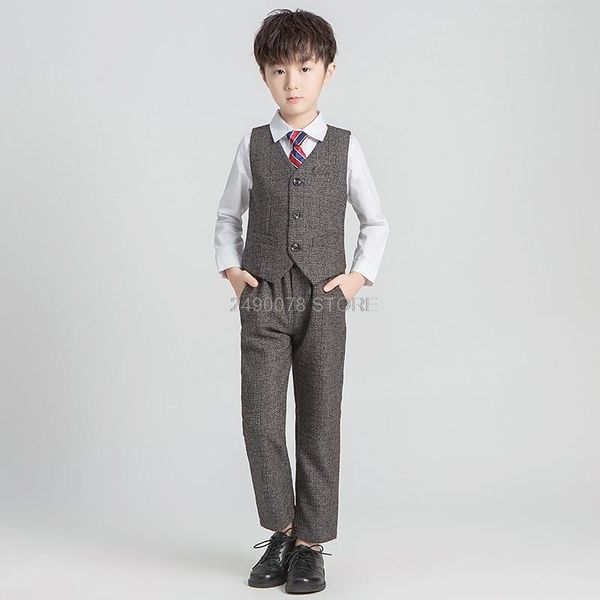 

suits flower boys wedding tuxedo suit kids formal blazer vest pants tie 4pcs clothing set children performance party dress costume, Black