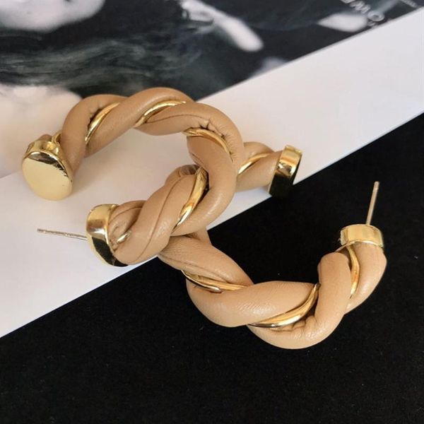 

stud in 2021 fashion leather metal compiled c shape earrings european and american style geometric girl jewelry, Golden;silver