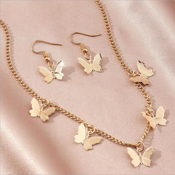

temperament butterfly necklaces earring jewelry sets gsfs021 fashion women gift earrings necklace set, Silver